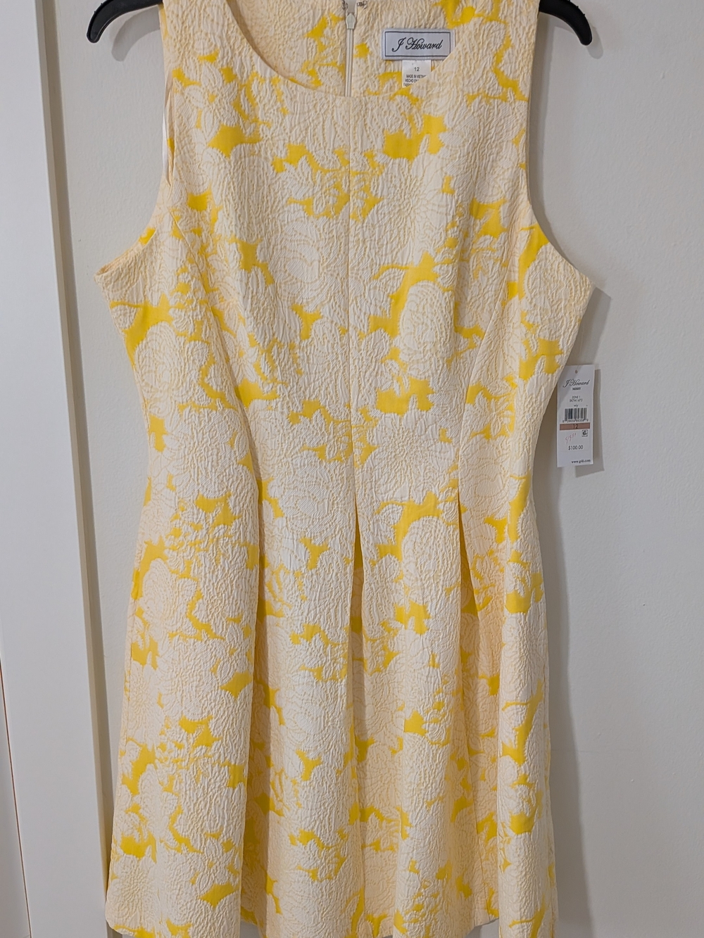 NEW Yellow and Cream Floral Textured Fit-and-Flare Dress By J Howard Size 12